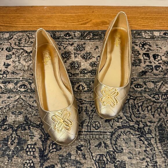 LILLY PULITZER Women’s 8.5 Patina Ballet Flats Gold Quilted Embellished - Picture 3 of 9
